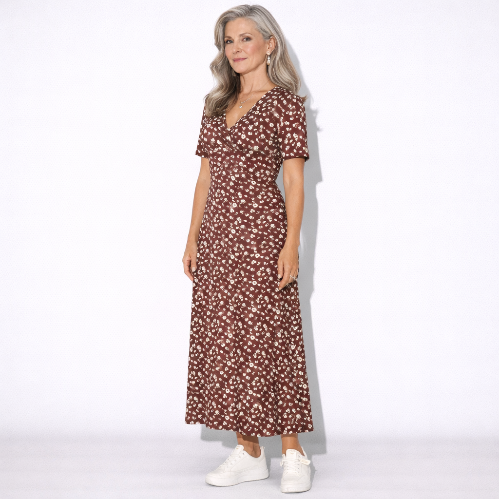 Lunea Mode® | The Daisy — Flowy V-Neck Wrap Midi Dress