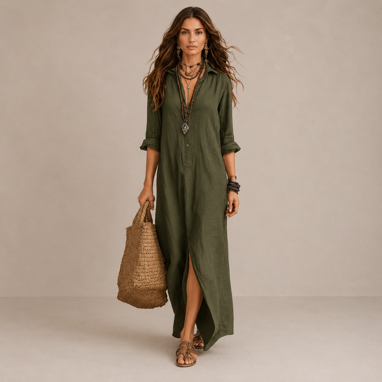 Soline | Button-Front Maxi Dress