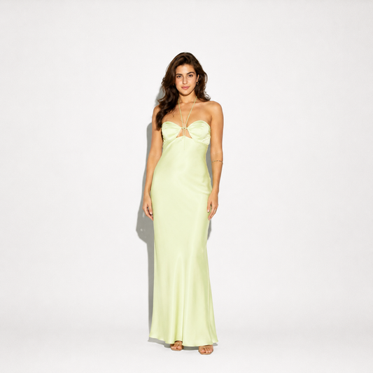Cut-Out Satin Halter Midi Dress