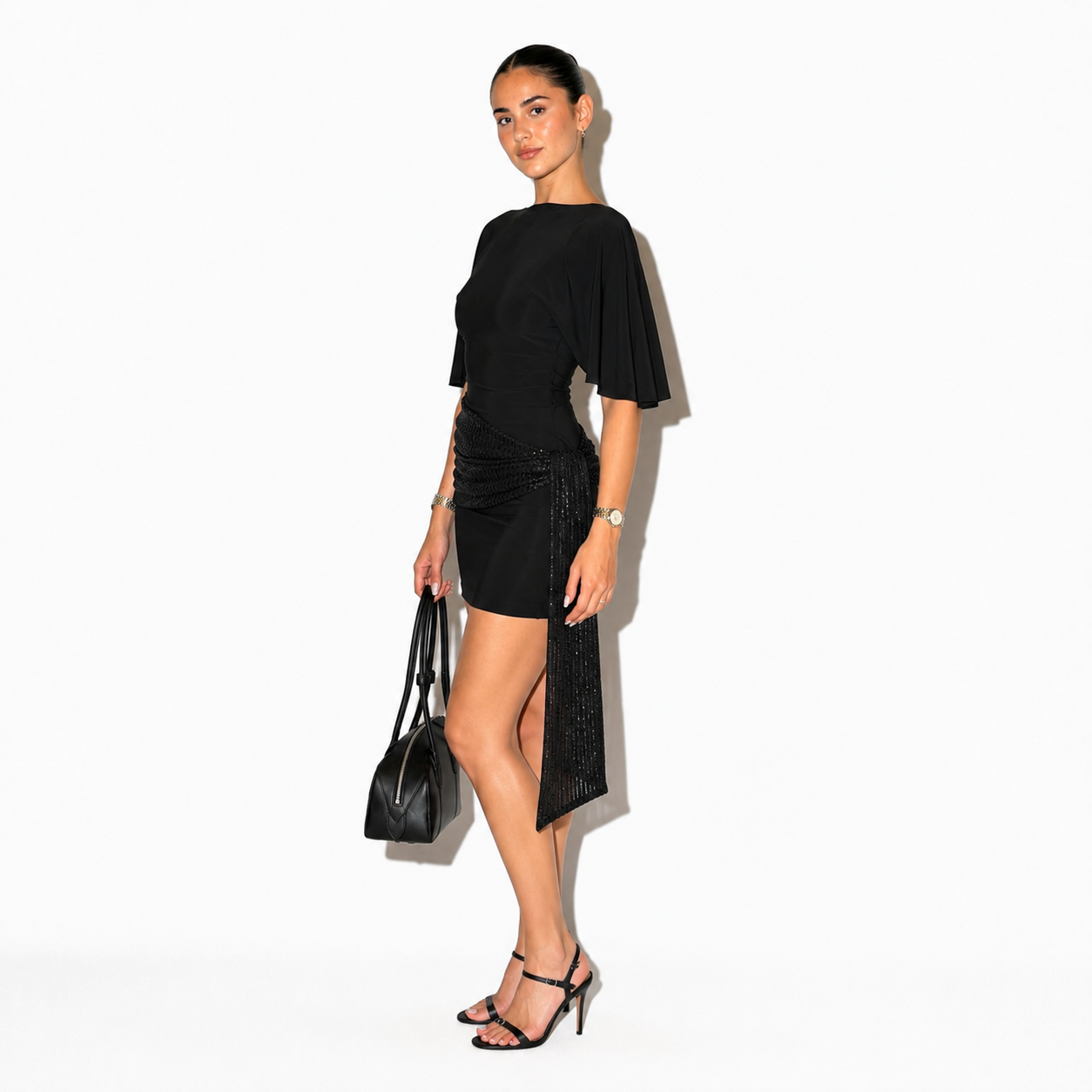 SEQUINNED SASH MINI DRESS