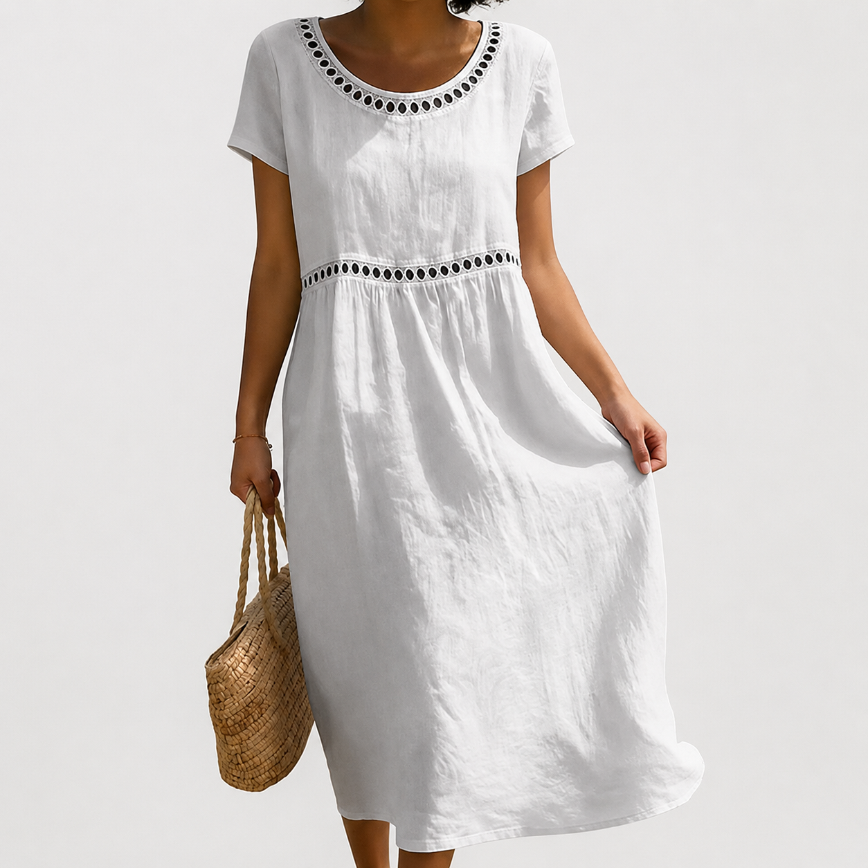 Livia | Embroidered Linen-Blend Dress