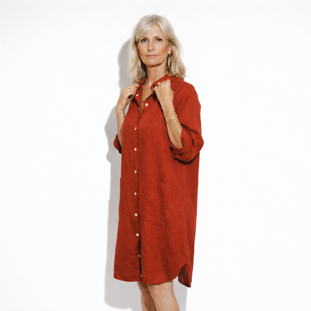 Lunea Mode® | The Rosie - Relaxed Button Front Linen Blend Shirt Dress