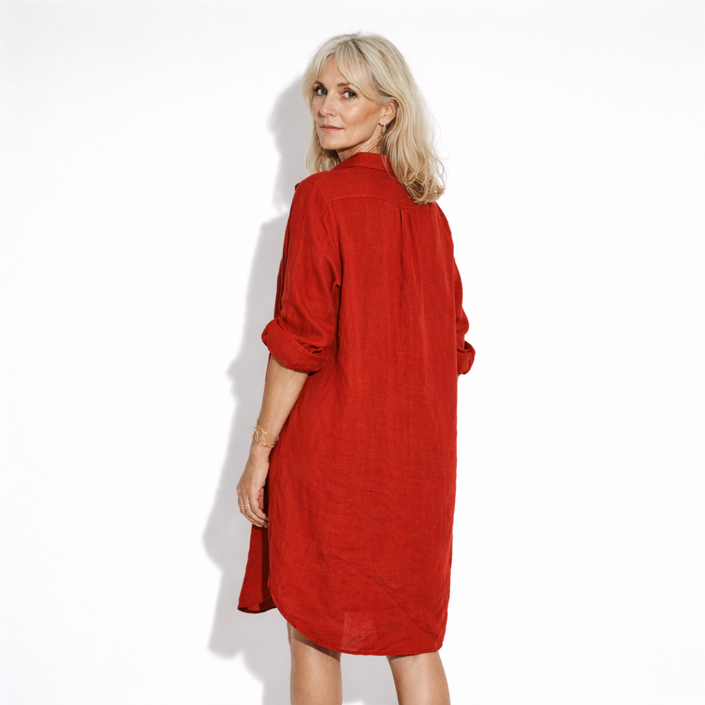 Lunea Mode® | The Rosie - Relaxed Button Front Linen Blend Shirt Dress