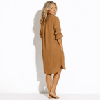 Lunea Mode® | The Rosie - Relaxed Button Front Linen Blend Shirt Dress