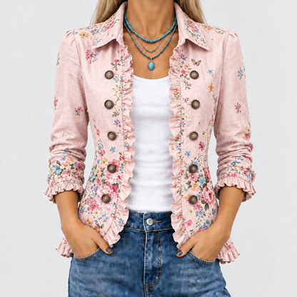 Bettany™ - Floral Ruffle Button-Up Jacket