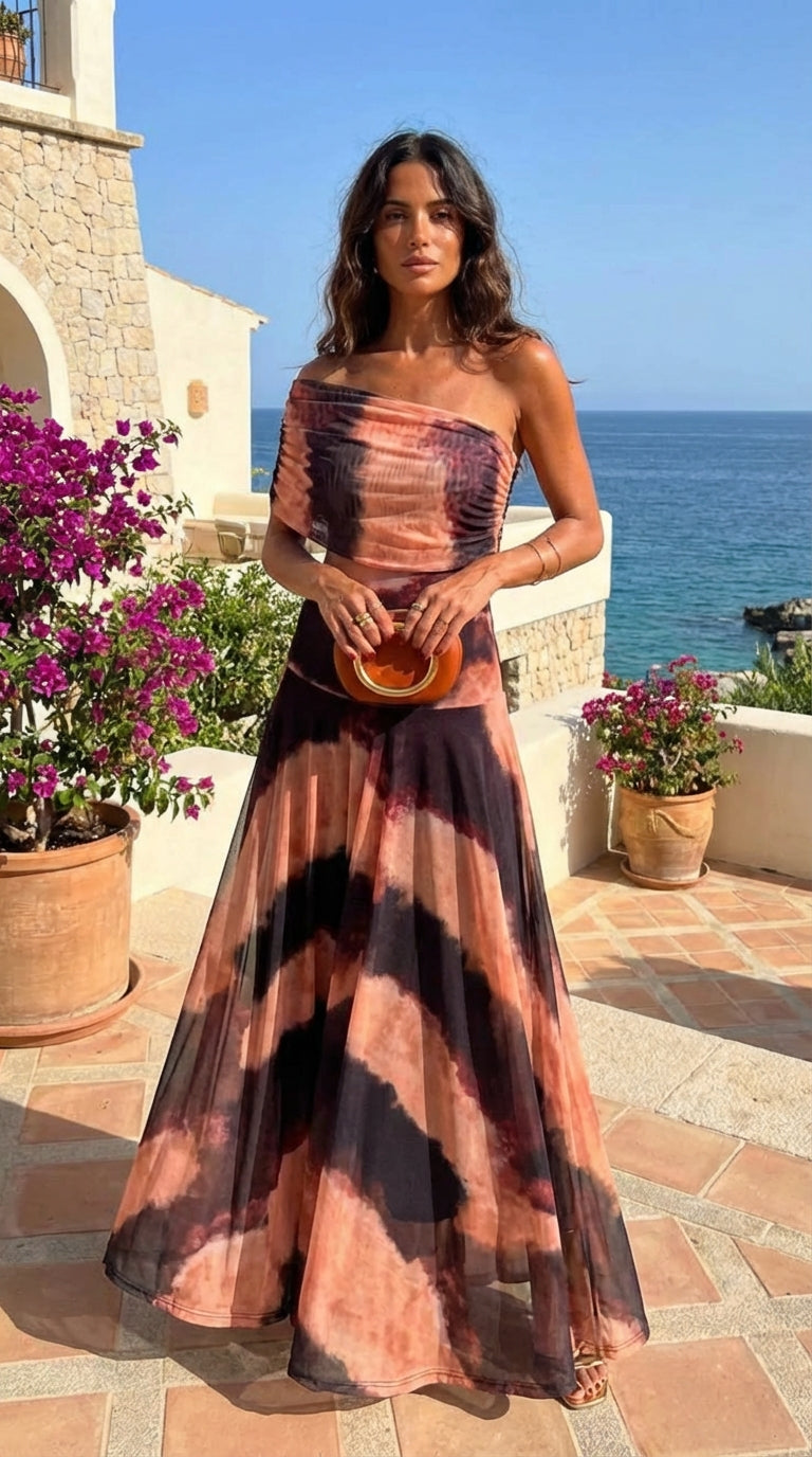 Dress with Orange and Brown Print