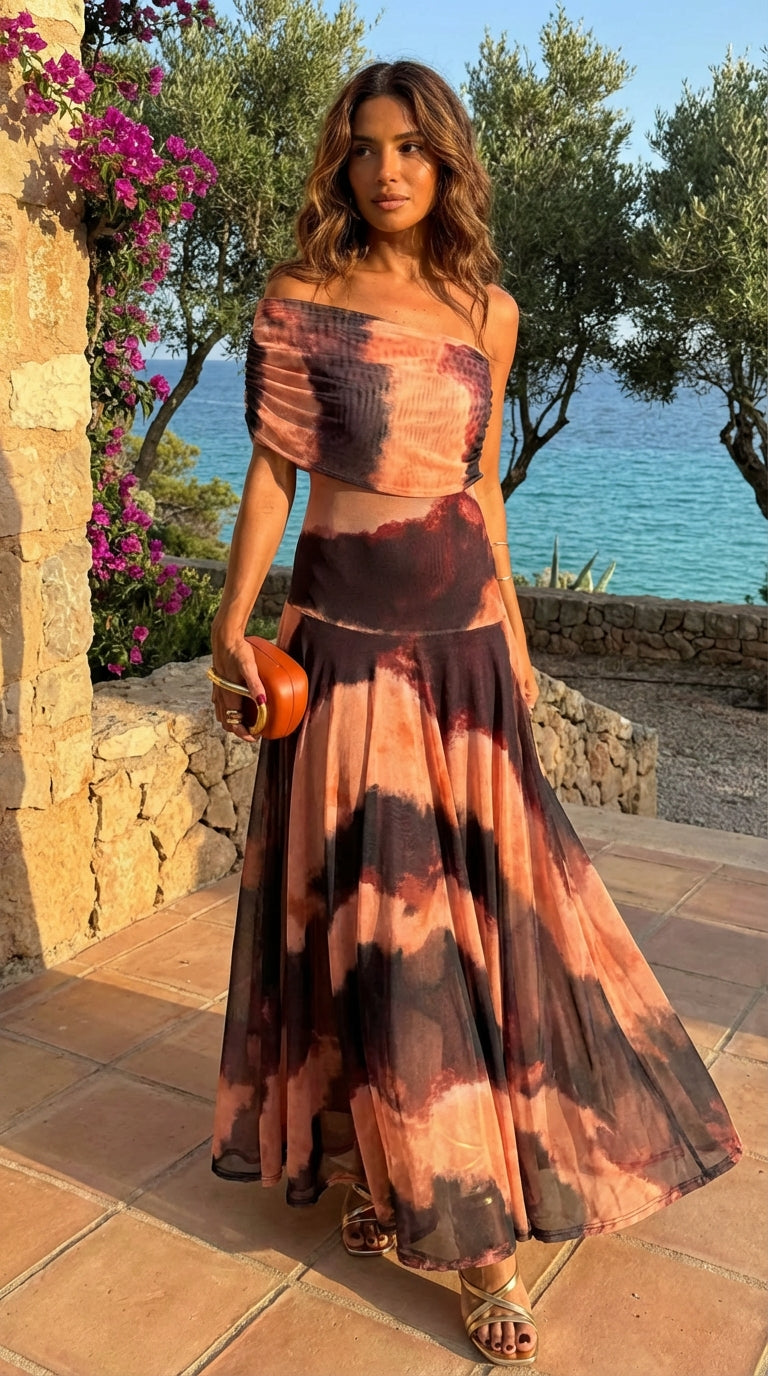 Dress with Orange and Brown Print