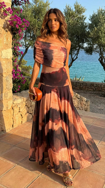 Dress with Orange and Brown Print