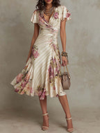 Alba™ | Floral Ruched Wrap Midi Dress