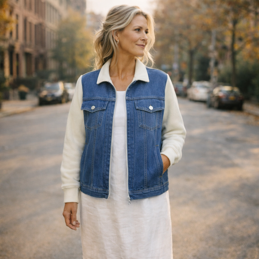 Lunea Mode® | The Blake - Contrast Sleeve Denim Patchwork Jacket
