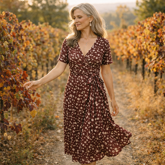 Lunea Mode® | The Daisy — Flowy V-Neck Wrap Midi Dress