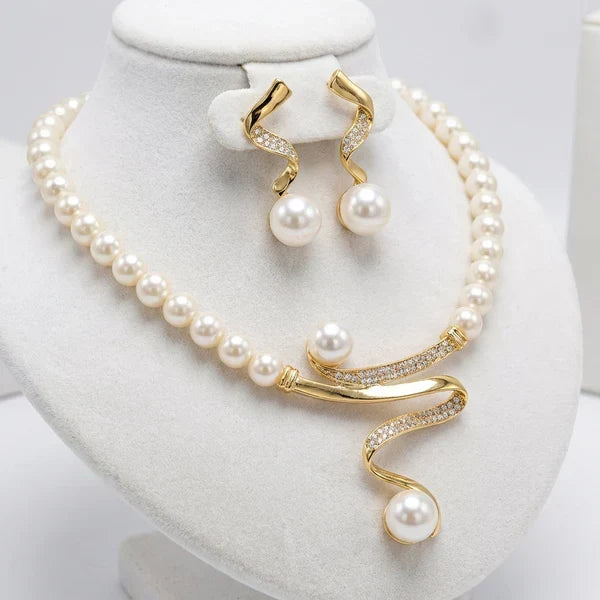 Natural Pearl Necklace and Earrings Set