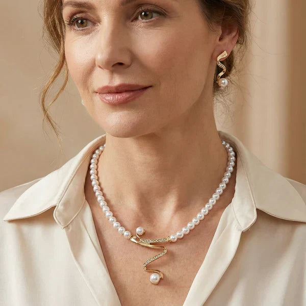 Natural Pearl Necklace and Earrings Set