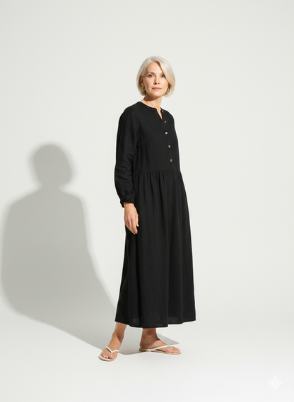 Lunea Mode® |The Amanda Long Sleeve Linen Maxi Dress
