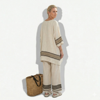 Lunea Mode® | The Harlow Elegant Black-Striped Linen Top & Flowing Pants