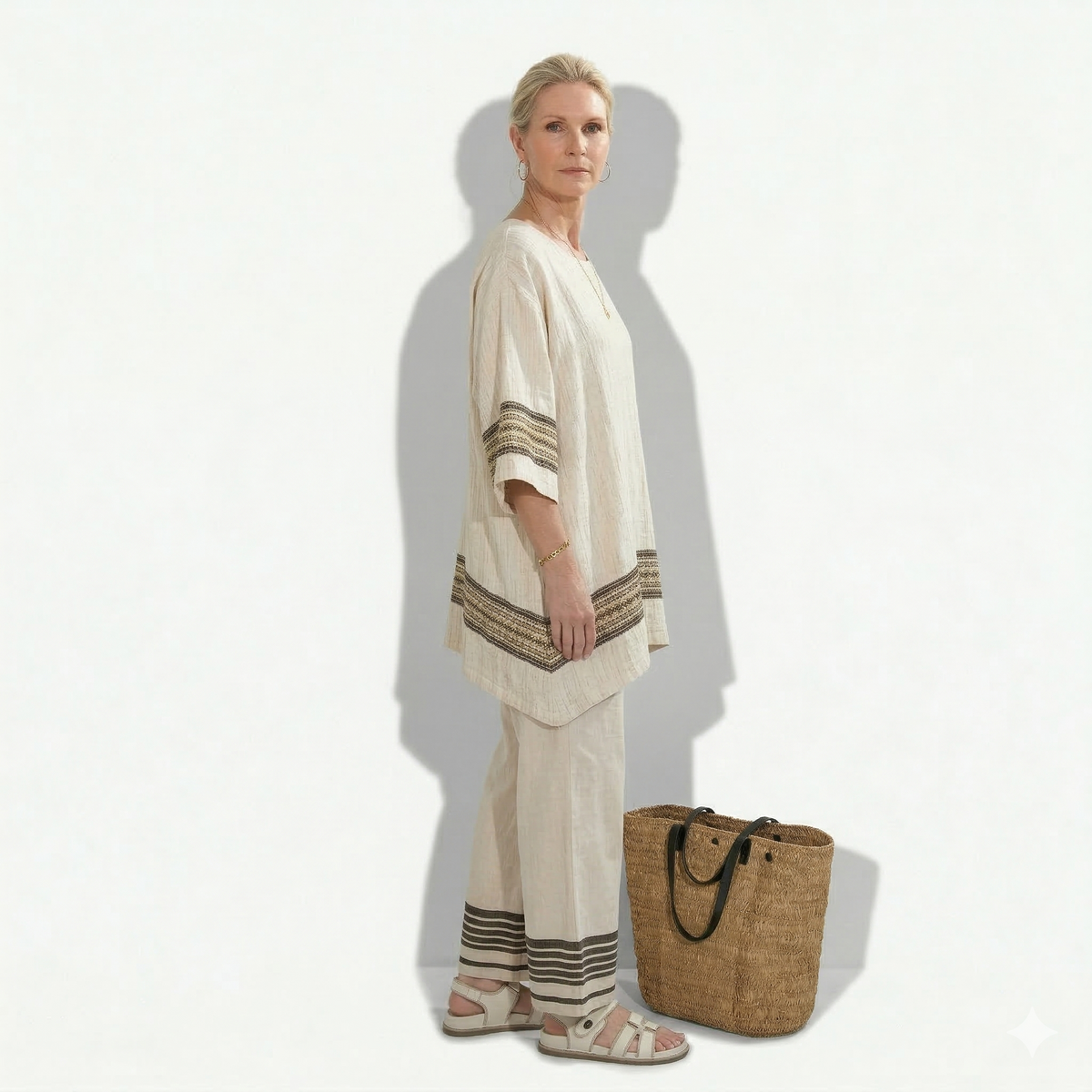 Lunea Mode® | The Harlow Elegant Black-Striped Linen Top & Flowing Pants