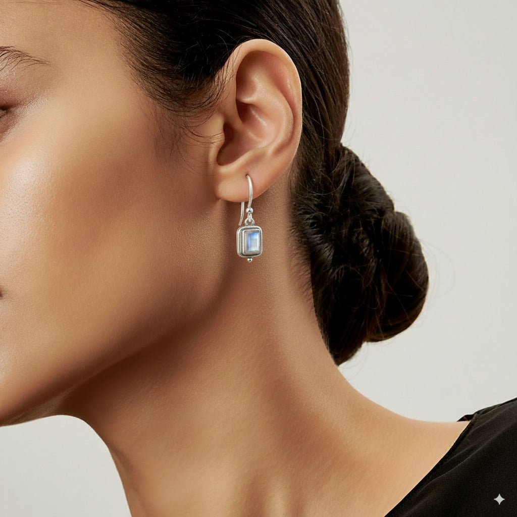 Beatriz Vintage Square Moonstone Earrings
