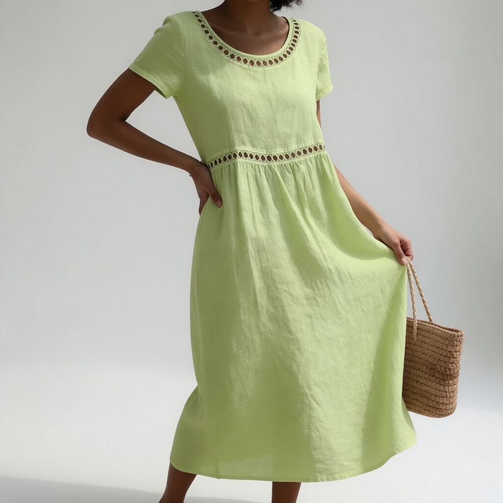 Livia | Embroidered Linen-Blend Dress