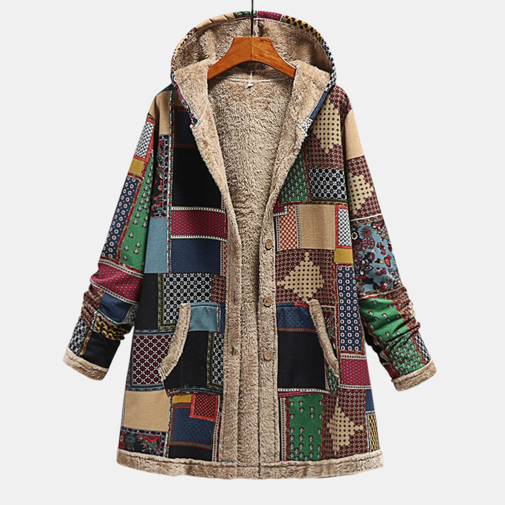 Autumn - Earthy Patchwork Cozy Hooded Jacket