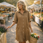 Lunea Mode® | The Rosie - Relaxed Button Front Linen Blend Shirt Dress