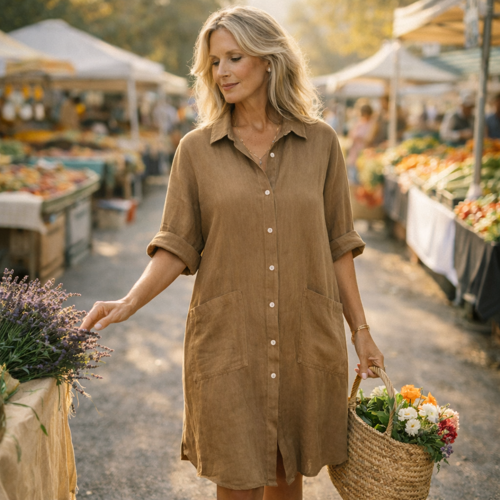 Lunea Mode® | The Rosie - Relaxed Button Front Linen Blend Shirt Dress