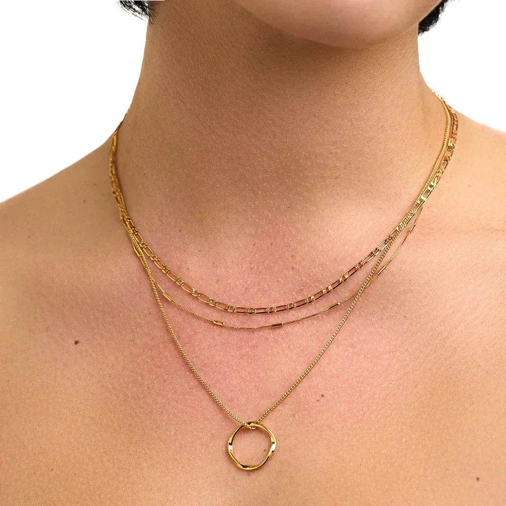 Gold Three-Row Open Hoop Necklace