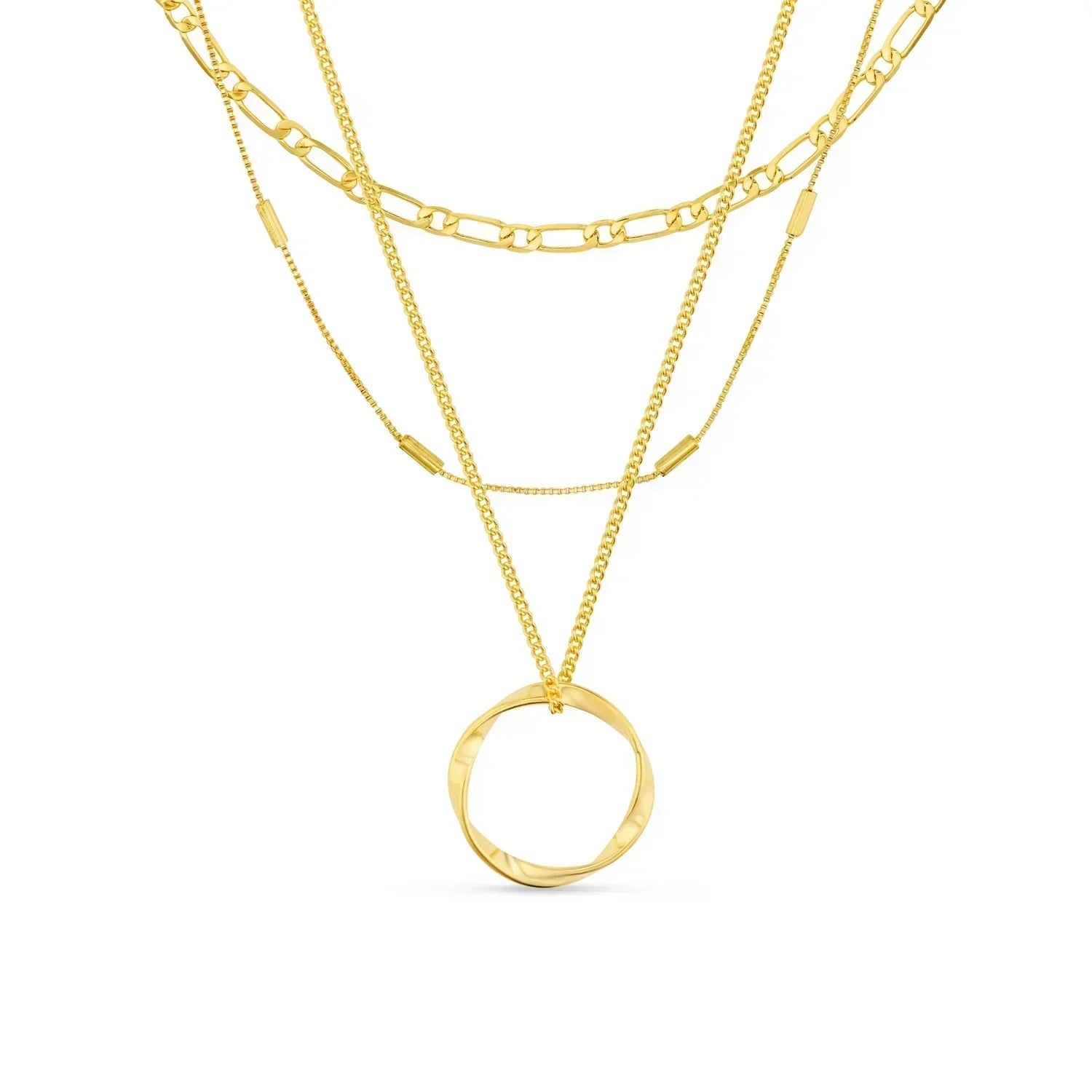 Gold Three-Row Open Hoop Necklace