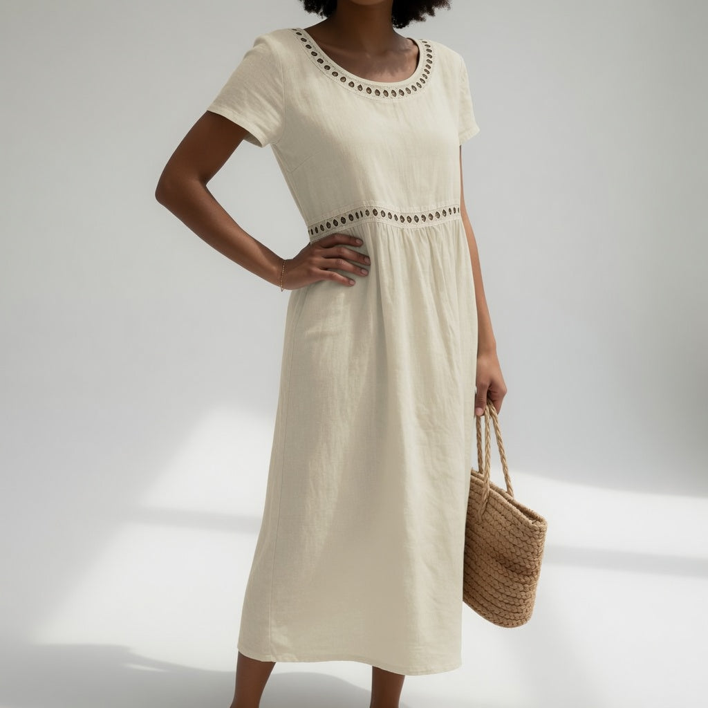 Livia | Embroidered Linen-Blend Dress