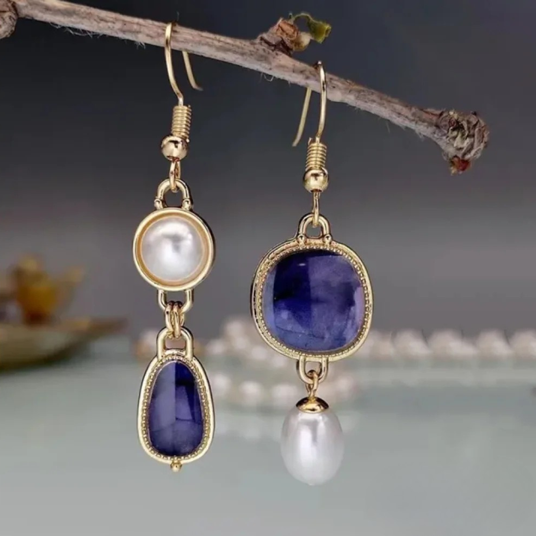 Elegant Blue Stone and Pearl Earrings