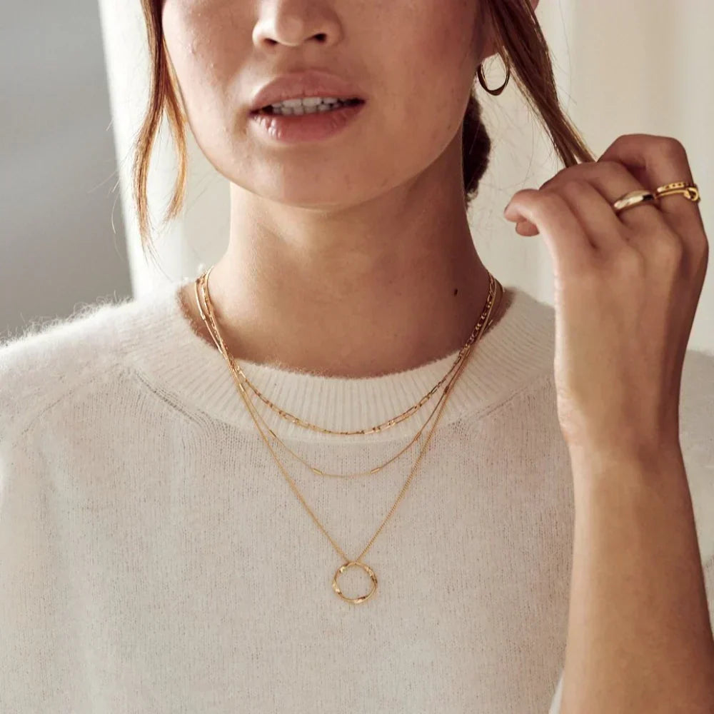 Gold Three-Row Open Hoop Necklace