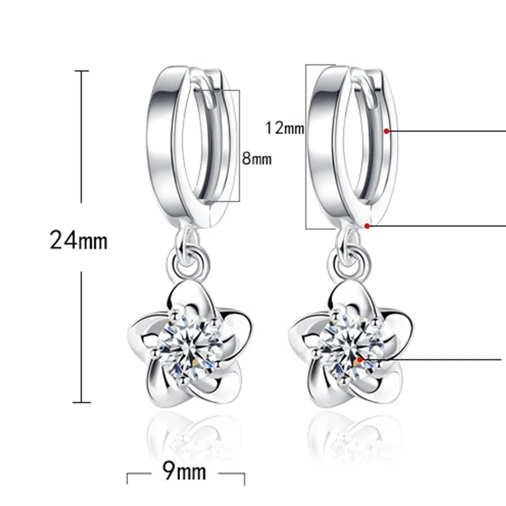 Silver Earrings with Purple and White Cubic Zirconia