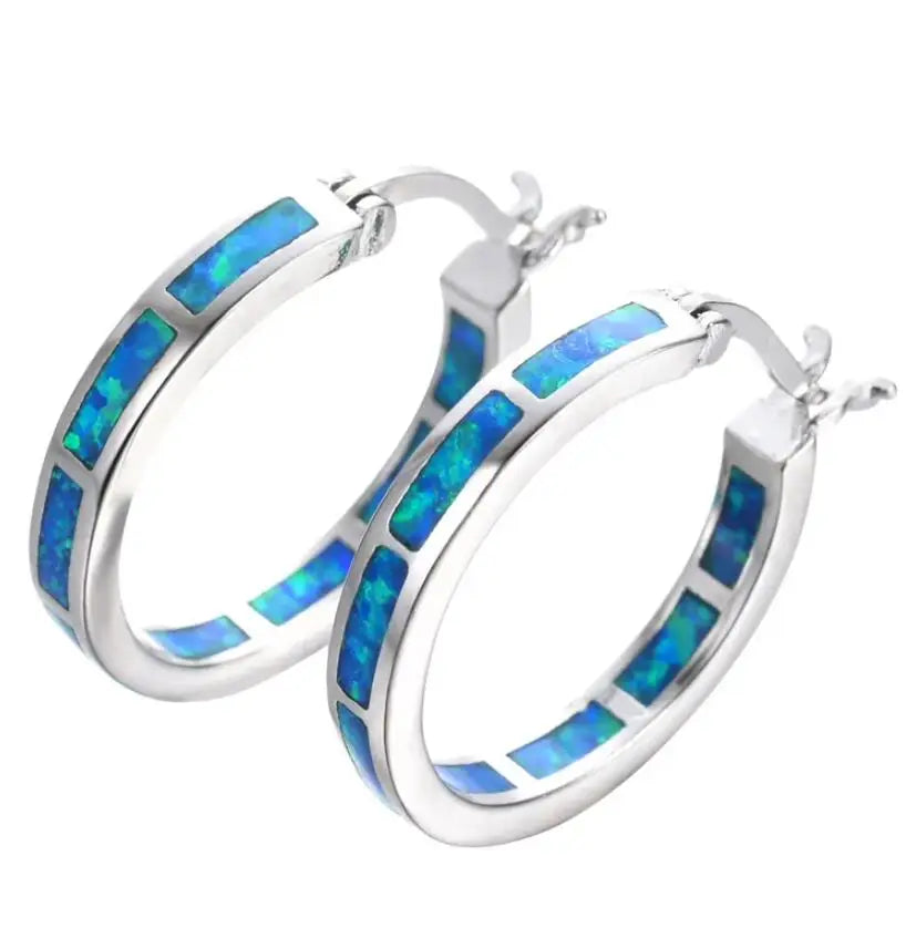 Chic Blue Fire Opal Circle Earrings