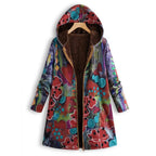 Plus Size Thickened Composite Cotton Jacket with Hood Long Sleeve Women's Fashion Print Outerwear Polyester Fabric Commute Style