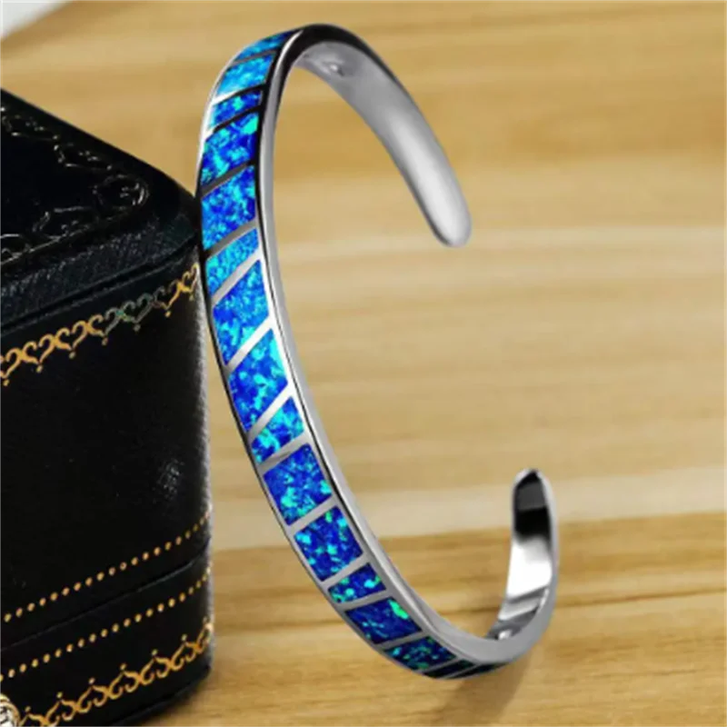 Adjustable Silver Blue Fire Opal Bracelet