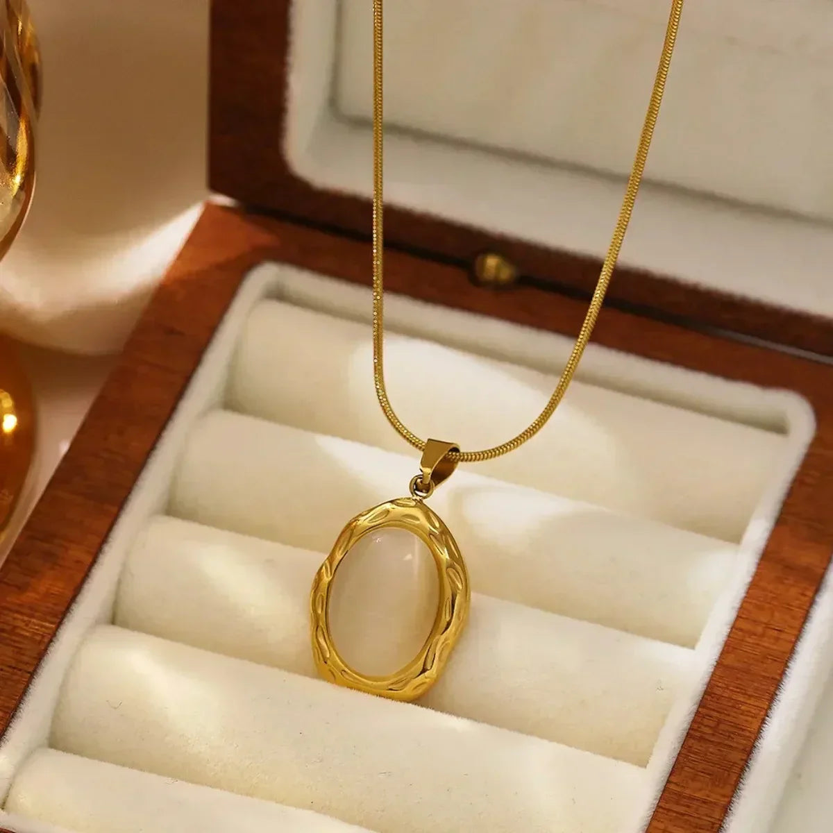 Gold-Plated Oval Cat’s Eye Opal Necklace