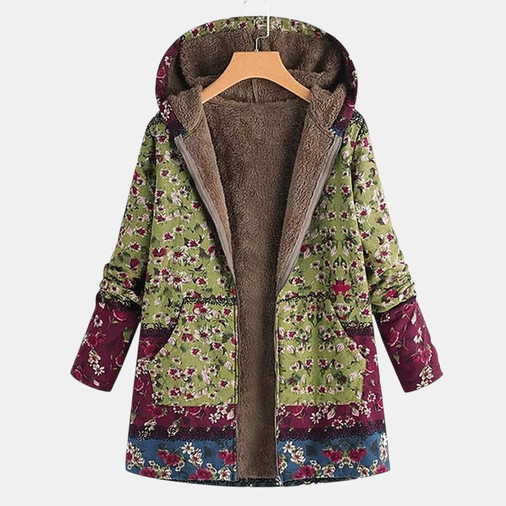 Willow - Green & Maroon Cottagecore Floral Coat