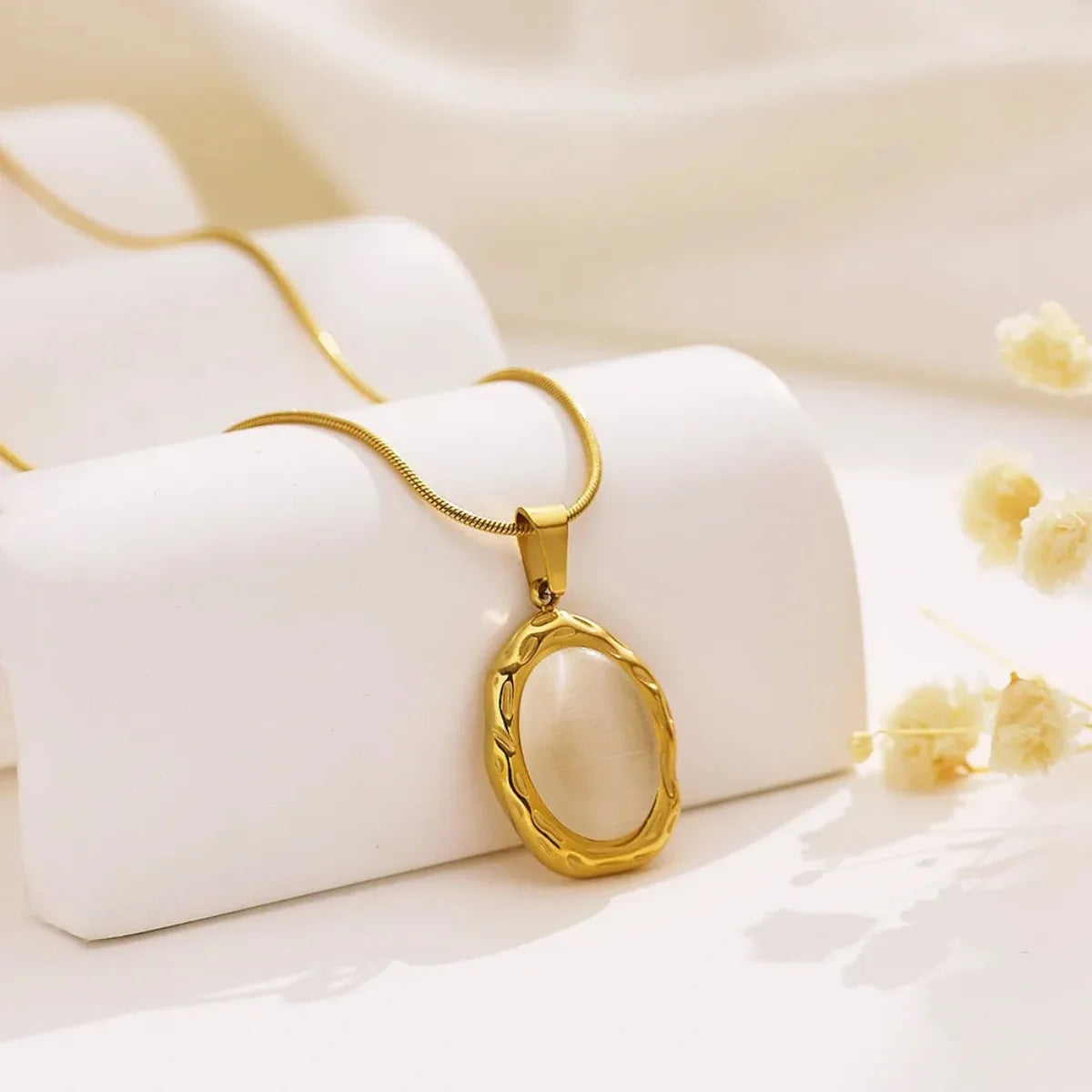 Gold-Plated Oval Cat’s Eye Opal Necklace