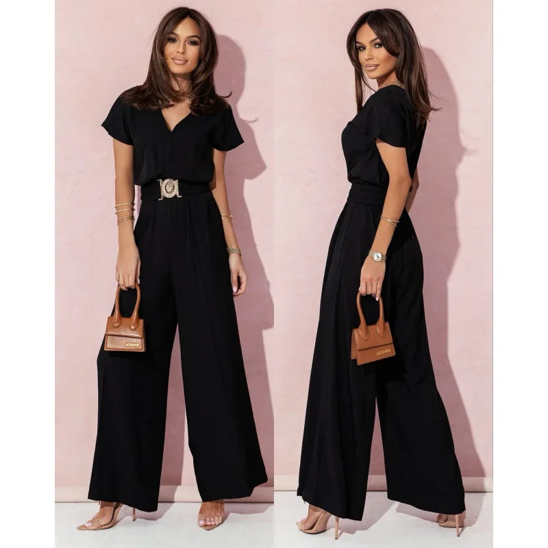 V-Neck Wide Leg Jumpsuit for Women