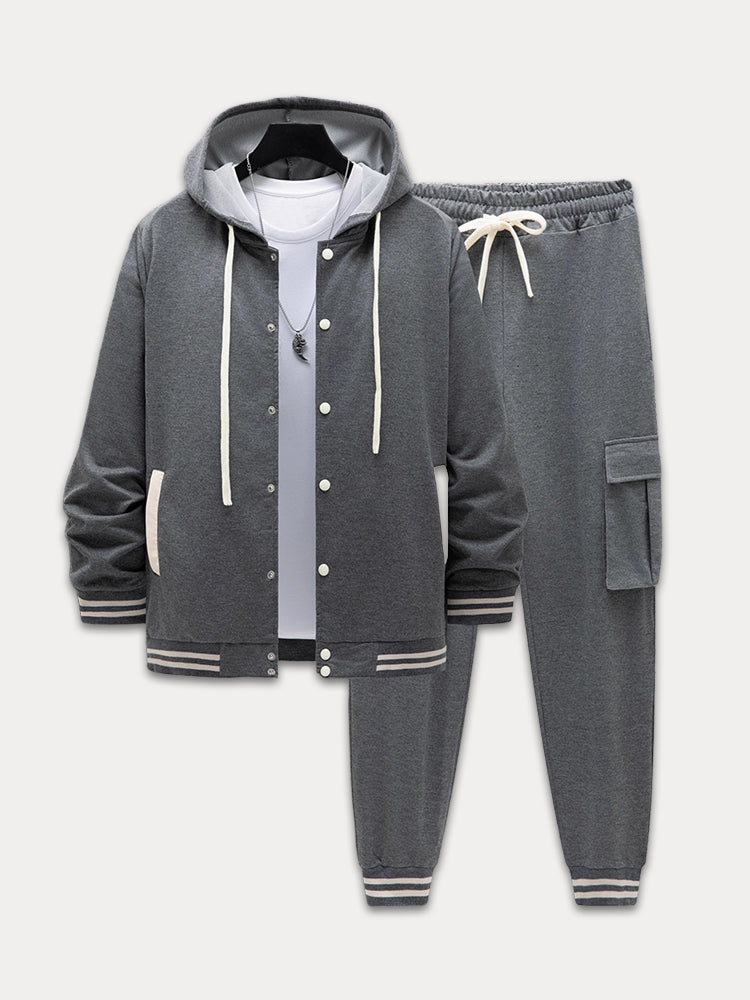Sporty Hooded Jacket Pants Set