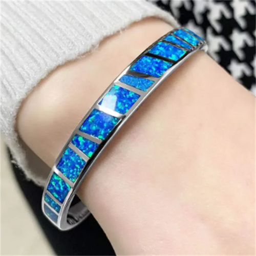 Adjustable Silver Blue Fire Opal Bracelet