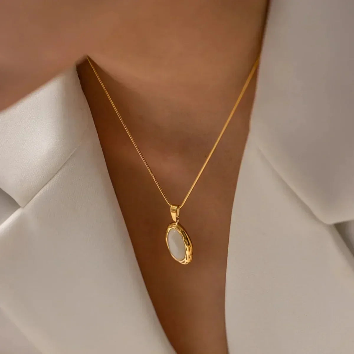 Gold-Plated Oval Cat’s Eye Opal Necklace