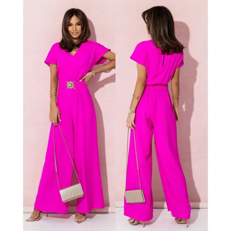 V-Neck Wide Leg Jumpsuit for Women