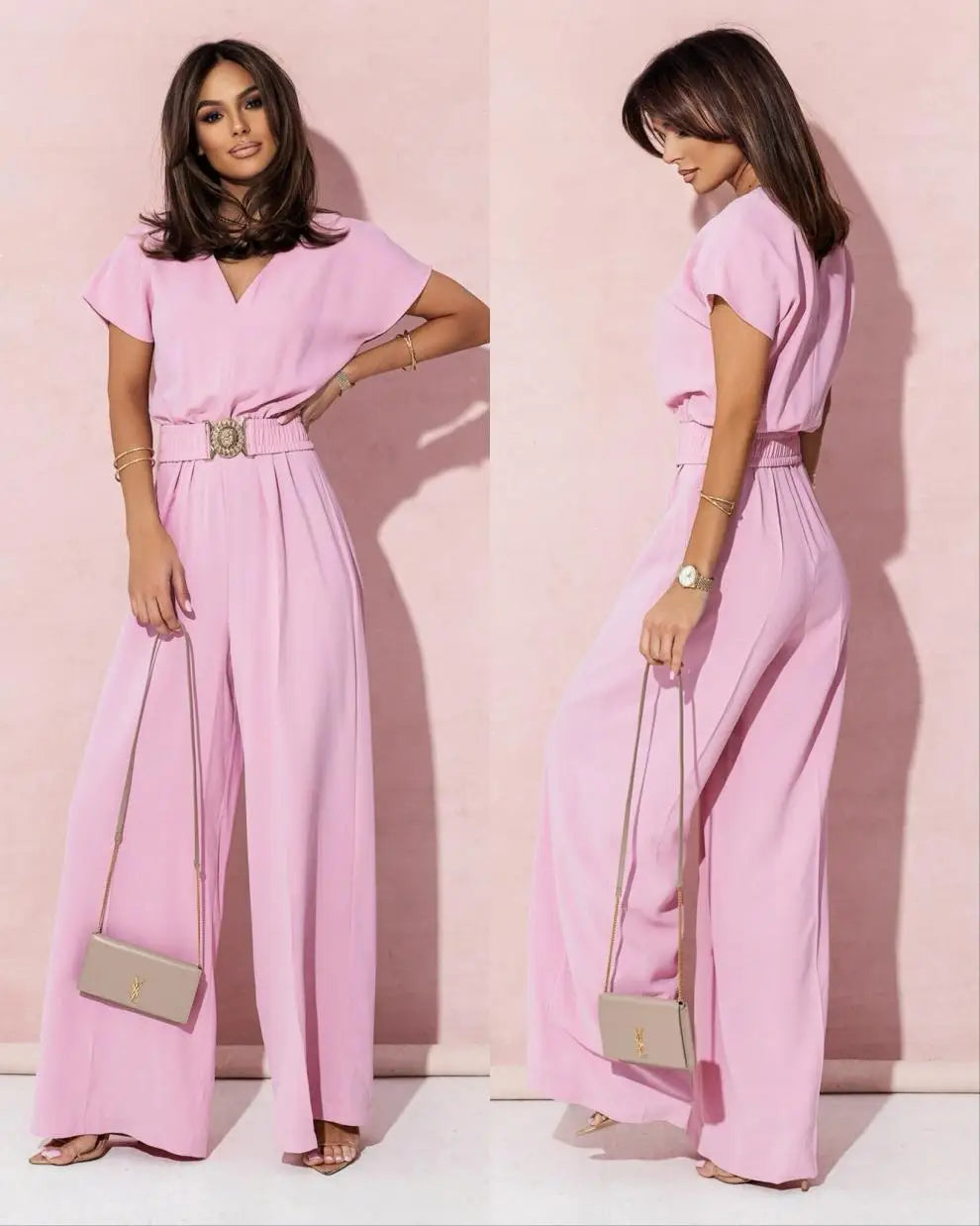 V-Neck Wide Leg Jumpsuit for Women