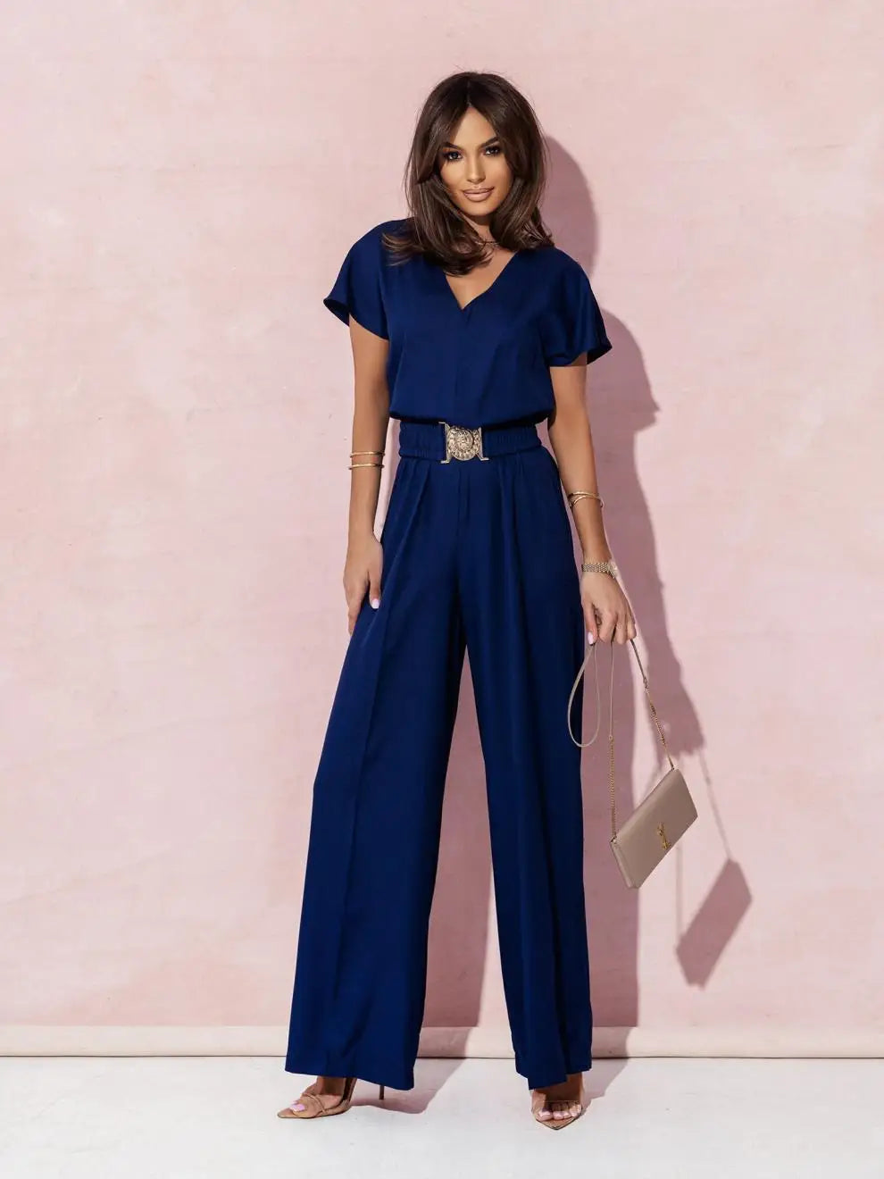 V-Neck Wide Leg Jumpsuit for Women