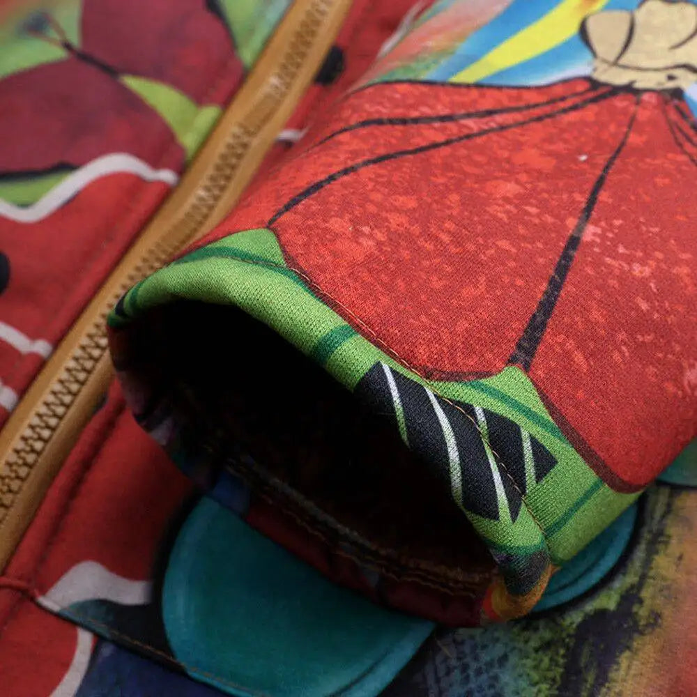 Plus Size Thickened Composite Cotton Jacket with Hood Long Sleeve Women's Fashion Print Outerwear Polyester Fabric Commute Style