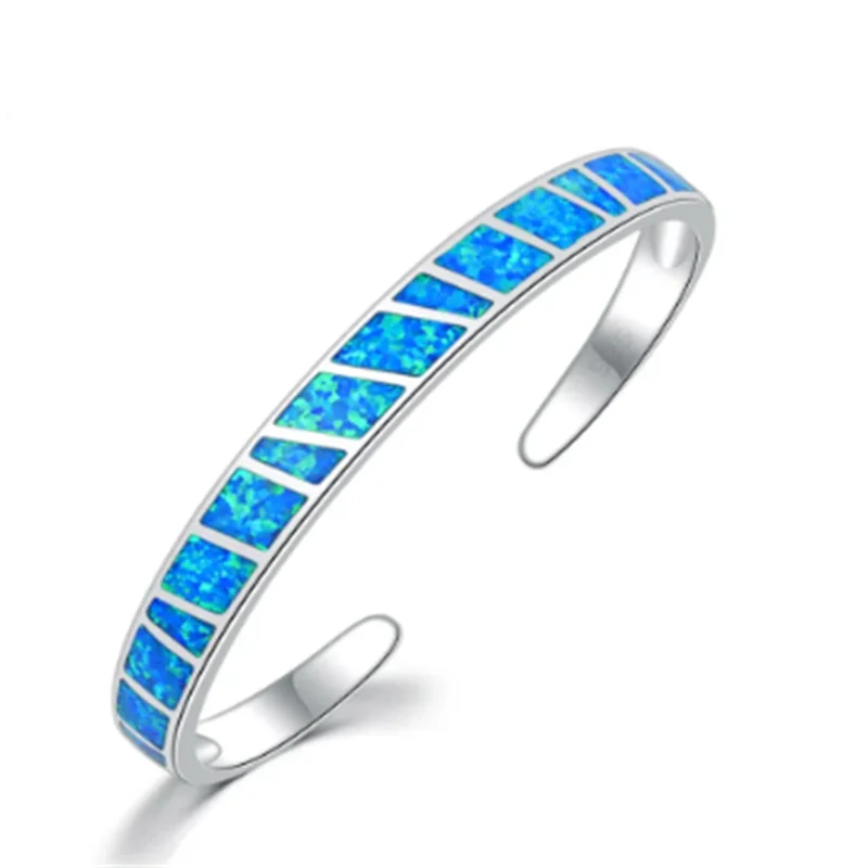 Adjustable Silver Blue Fire Opal Bracelet