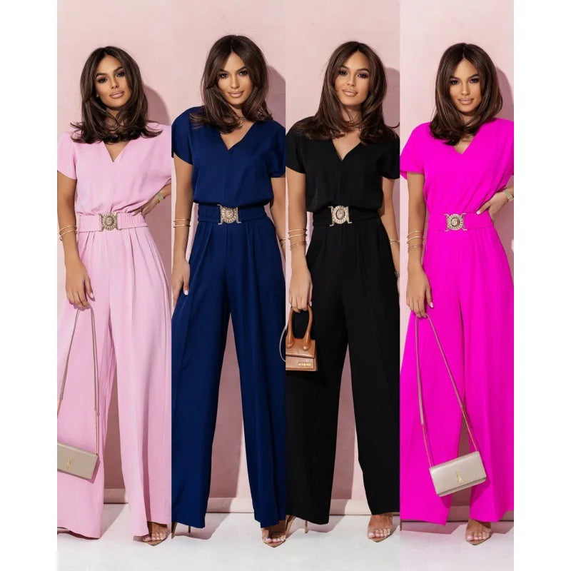 V-Neck Wide Leg Jumpsuit for Women