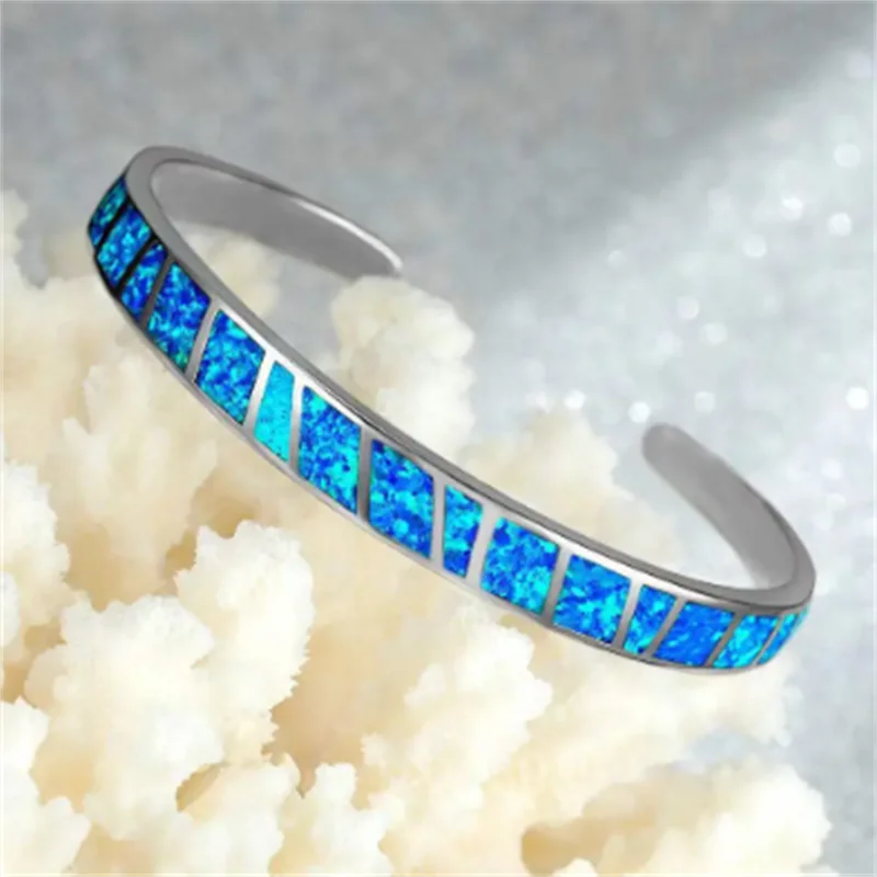 Adjustable Silver Blue Fire Opal Bracelet