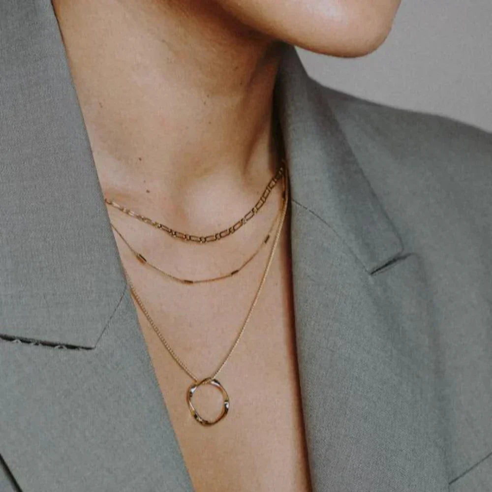 Gold Three-Row Open Hoop Necklace