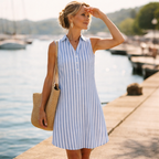 Lunea Mode® | Margot - Classic Striped Sleeveless Shirt Dress